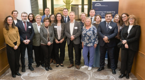 Group photo of participants at ENNHRI's meeting on the role and functions of NHRIs in armed conflict, featuring NHRI representatives and ENNHRI Secretariat staff
