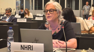 Abigail Booth, ENNHRI's representative at recent negotiations in Geneva on the UN Convention for the Rights of Older Persons, delivering her intervention